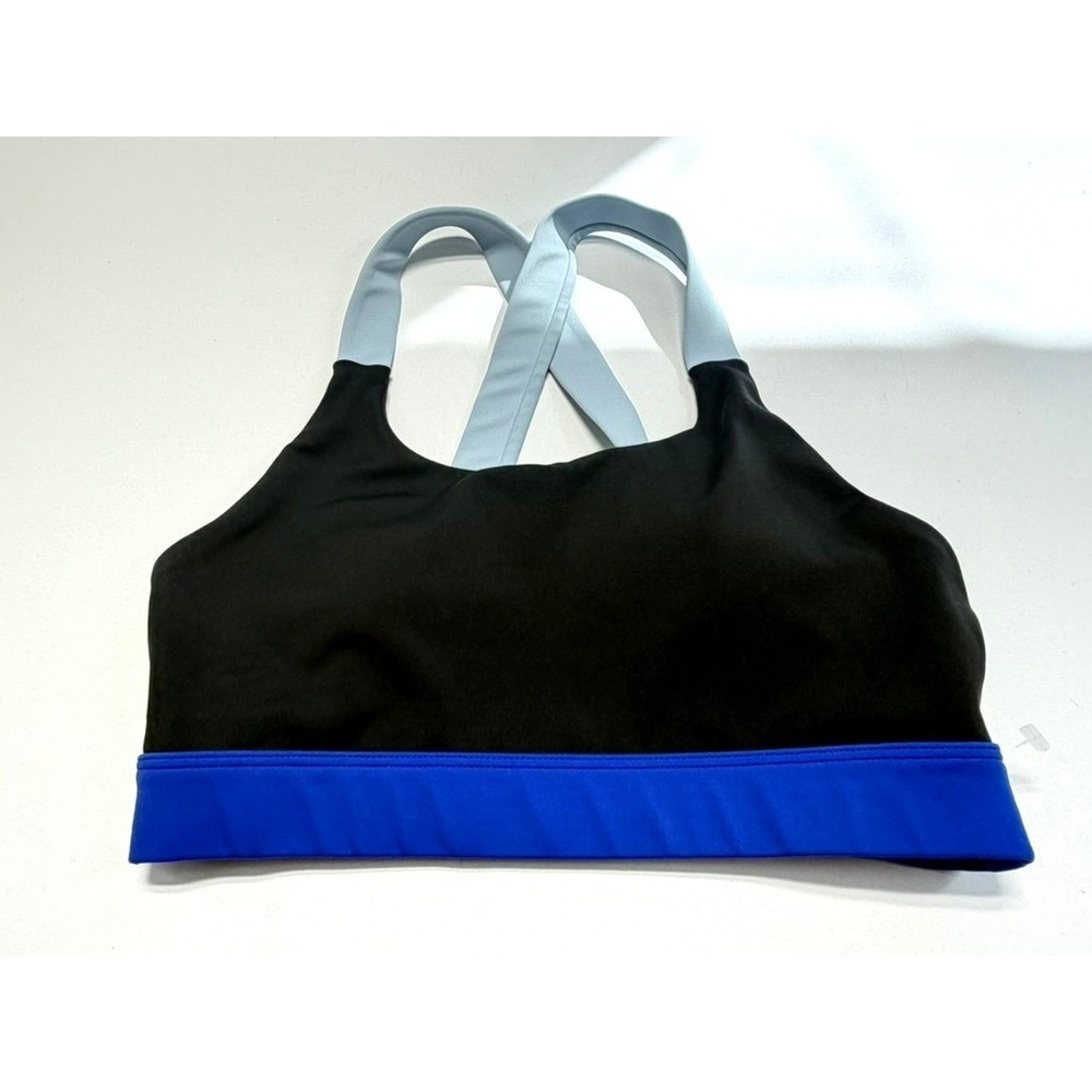 Wilo Sports Bra Small Black Blue Strappy Back Athletic Activewear